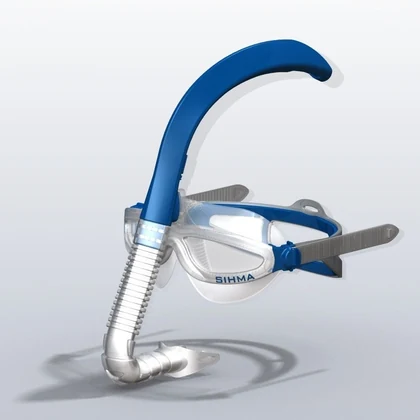CAD render of the SIHMA diving mask with its snorkel attached