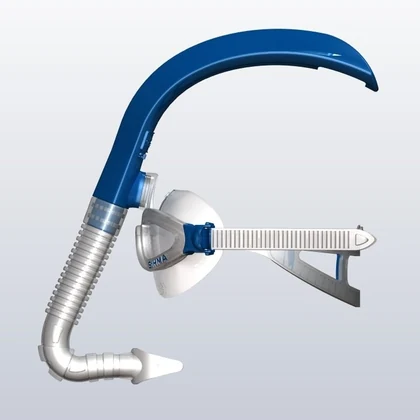 CAD render of the modular diving tube mounted on the mask