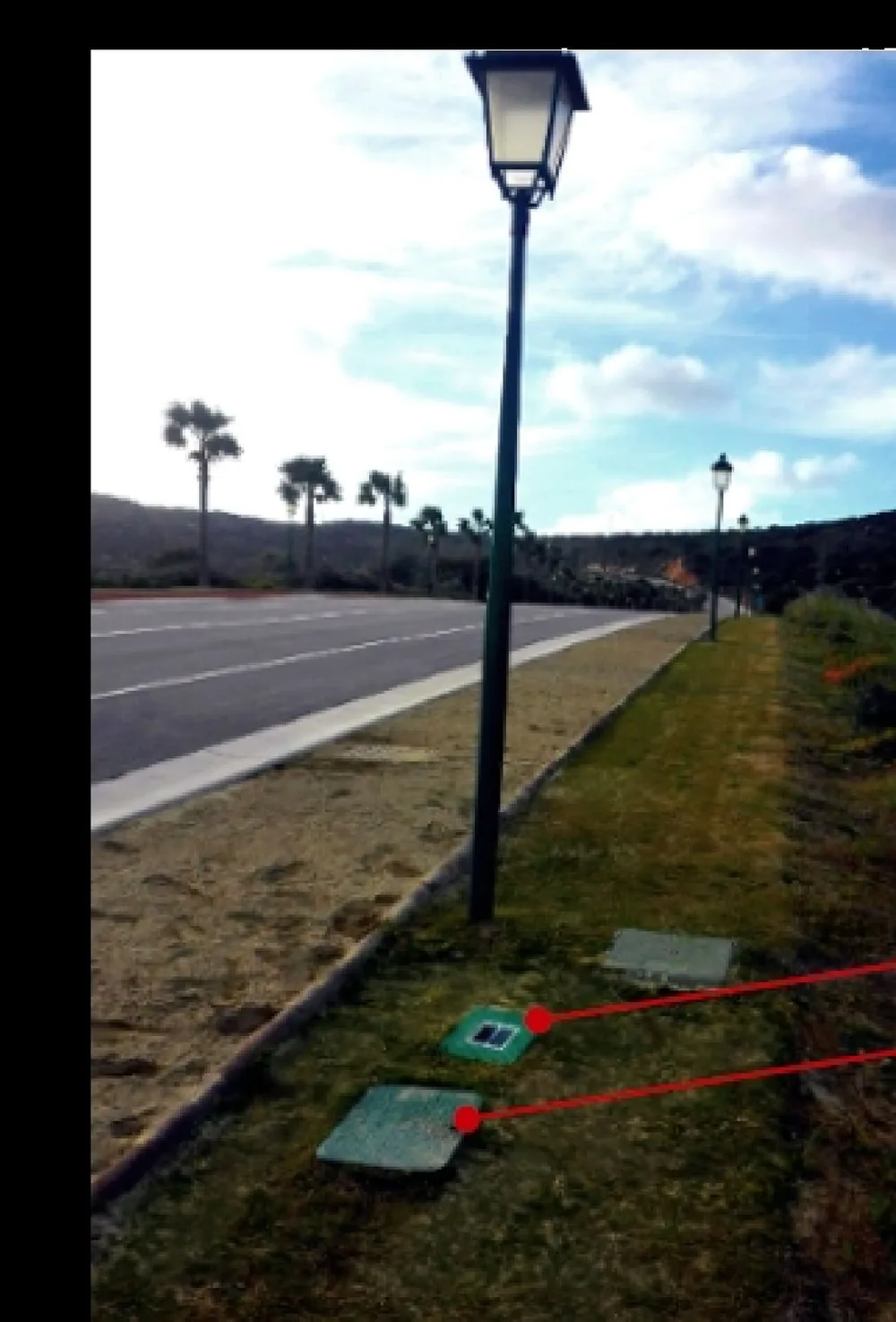 Roadside verge in Sotogrande with the smart valve box installed next to the existing conventional one